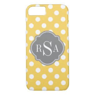Coque iPhone 7 Motif Pois Jaune Monogramme personnalisé