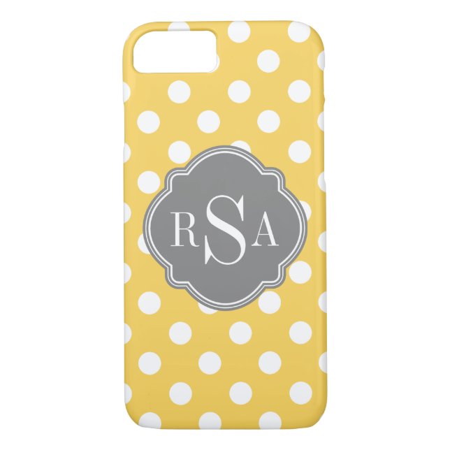 Coques Case-Mate iPhone Motif Pois Jaune Monogramme personnalisé (Dos)