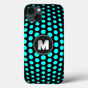iPhone 13 Case Motif Pois Monogram Aqua