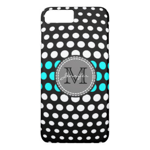 Coque iPhone 7 Plus Motif Pois Monogram White & Aqua