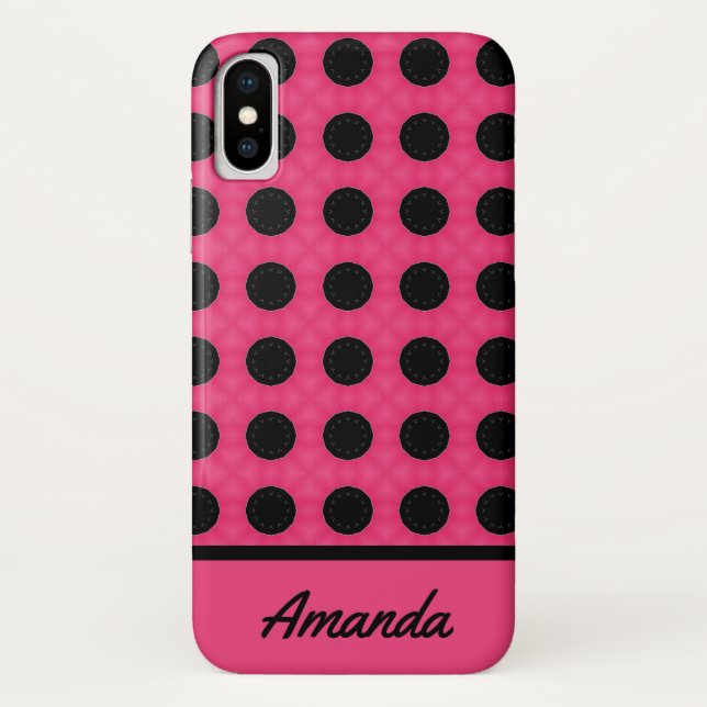 Coques Case-Mate iPhone Motif Pois rose et noir personnalisé (Dos)