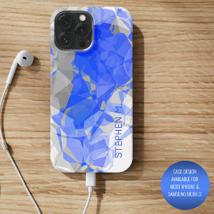 Coque Case-Mate iPhone Motif polygone moderne personnalisé bleu gris blan