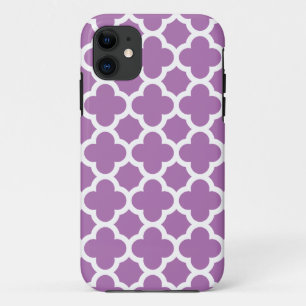 Coques Pour iPhone Motif pourpre de treillis de Quatrefoil