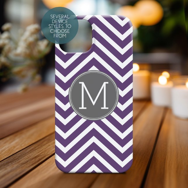 Coques Case-Mate iPhone Motif pourpre et gris Chevron avec Monogram (Personalized Phone Case with Monogram)