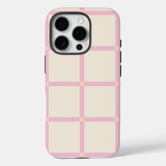 Coques Case-Mate iPhone Motif quadrillé beige et rose doux (Verso)