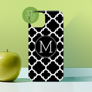 Coque Case-Mate iPhone Motif Quatrefoil noir et blanc Monogramme personna