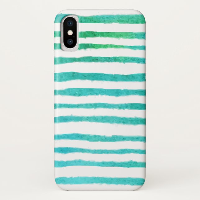 Coques Case-Mate iPhone Motif rayé bleu-vert aquarelle (Dos)