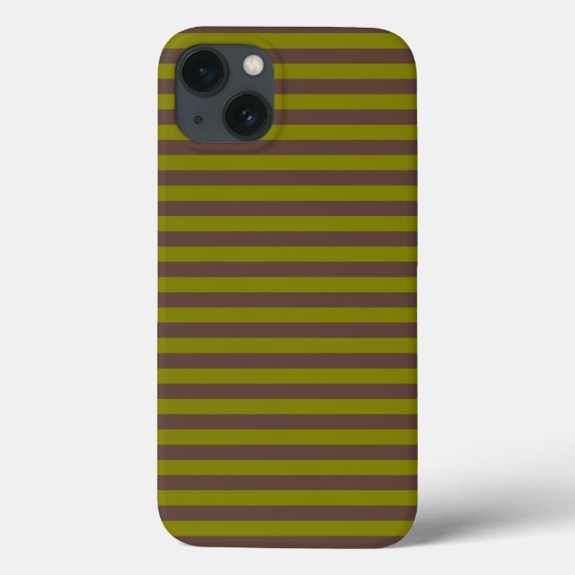 Coques Case-Mate iPhone Motif rayé en chocolat brun et vert olive (Verso)