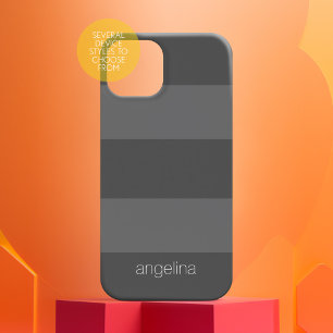 Coque Pour iPhone 15 Motif rayé moderne au charbon de bois et gris Nom