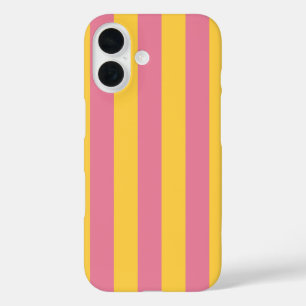 Coque Pour iPhone 16 Motif rayé vertical rose et jaune vibrant