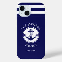 Motif rayures bleu marine nautique Nom de famille