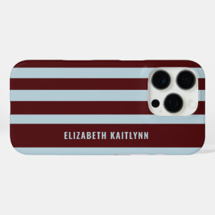 Coque iPhone 16 Pro Motif rayures bordeaux et bleu Personnalisé