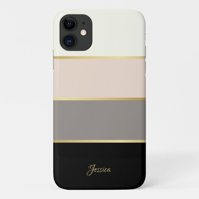 Coques Case-Mate iPhone Motif rayures moderne élégant avec nom (Dos)