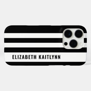 Coque iPhone 16 Pro Motif Rayures Noir et Blanc Personnalisé 