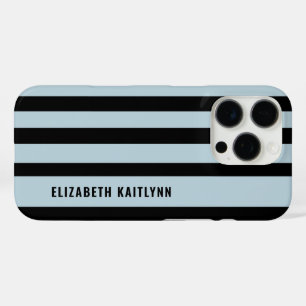 Coque iPhone 16 Pro Motif rayures noir et bleu Personnalisé