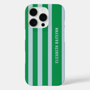Coque iPhone 16 Pro Motif rayures vertes et bleues Personnalisé