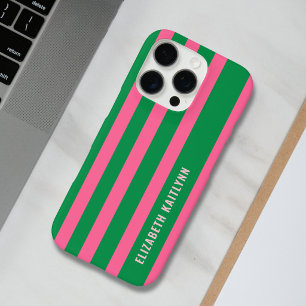 Coque iPhone 16 Pro Motif rayures vertes et roses Personnalisé 