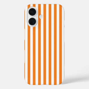 Coque Pour iPhone 16 Motif rayures verticales orange et blanc classique