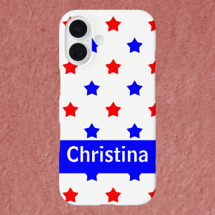 Coque Pour iPhone 16 Motif Red Blue Star Arrière - plan blanc Personnal