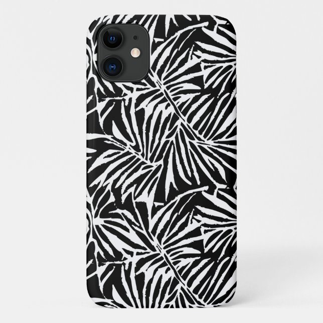 Coques Case-Mate iPhone Motif Répétant à feuilles tropicales noires et bla (Dos)