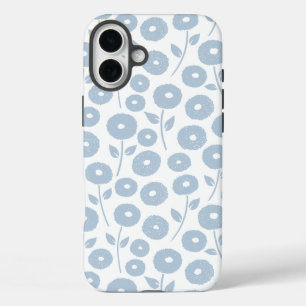 Coque Pour iPhone 16 Plus Motif répété de fleurs floues bleu sur blanc