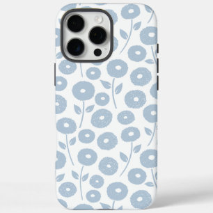 Coque iPhone 16 Pro Max Motif répété de fleurs floues bleu sur blanc