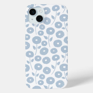 Coque Case-Mate iPhone Motif répété de fleurs floues bleu sur blanc