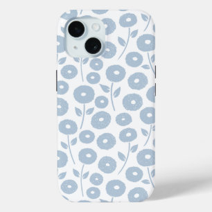 Coque Case-Mate iPhone Motif répété de fleurs floues bleu sur blanc