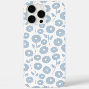 Coque iPhone 16 Pro Max Motif Répété Fleur Floue Bleu sur Blanc