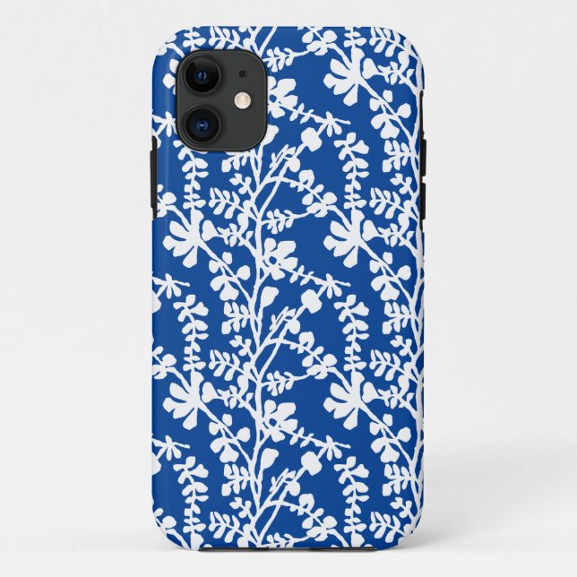 Coques Case-Mate iPhone Motif répétitif Floral Bleu Et Blanc (Dos)