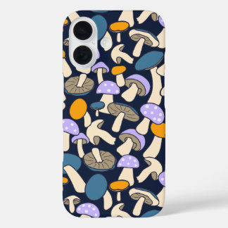 Coque Pour iPhone 16 Motif Rétro de Champignons de la Forêt de Minuit