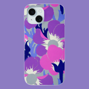 Coque Case-Mate iPhone Motif rétro de fleur d'Anémone rose et violet gras
