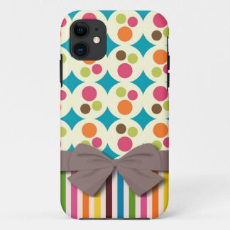 Coque iPhone 11 motif rétro funky à pois et rayures avec faux nœud