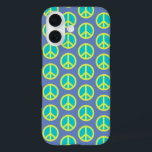 Coque Pour iPhone 16 Motif rétro hippie de paix en bleu<br><div class="desc">Voyageur de Paix Hippie Retro Motif dans casque téléphonique bleu</div>