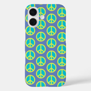 Coque Pour iPhone 16 Motif rétro hippie de paix en bleu