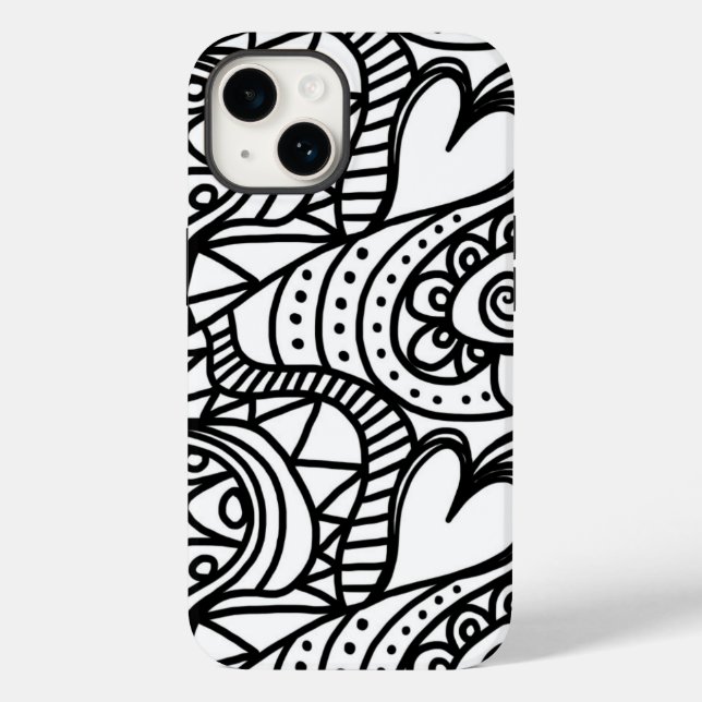 Coques Case-Mate iPhone Motif Rétro Noir Blanc Doodle (Verso)