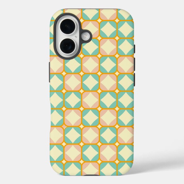 Coques Case-Mate iPhone Motif rétro sans couture avec des carrés arrondis (Verso)
