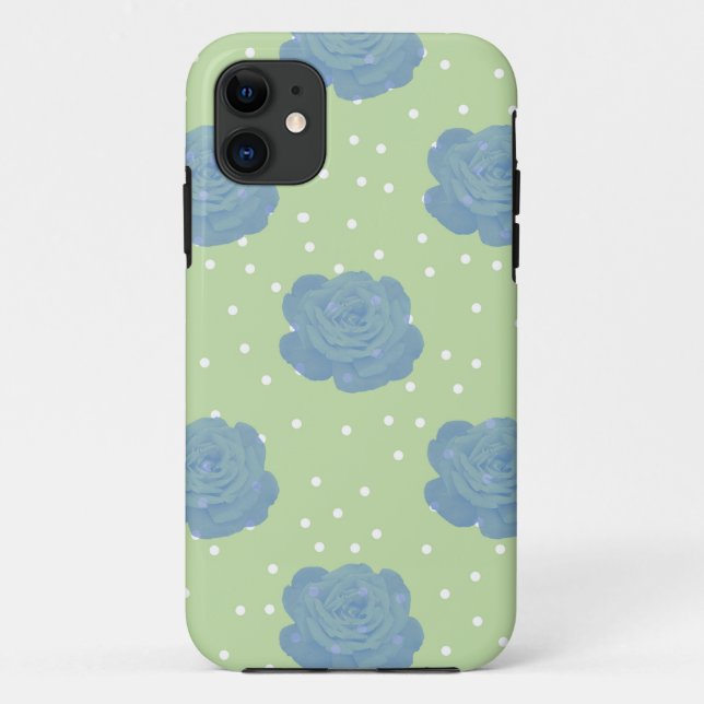 Coques Case-Mate iPhone Motif rose bleu sur fond vert (Dos)