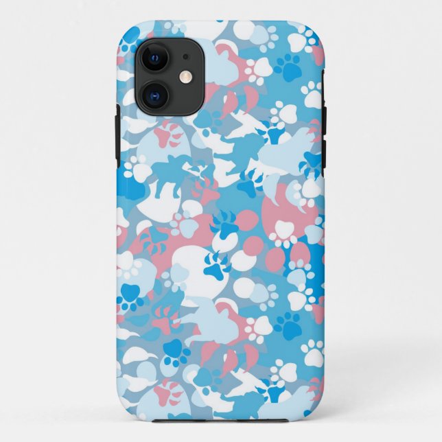 Coques Case-Mate iPhone Motif rose et bleu de chien de camouflage (Dos)