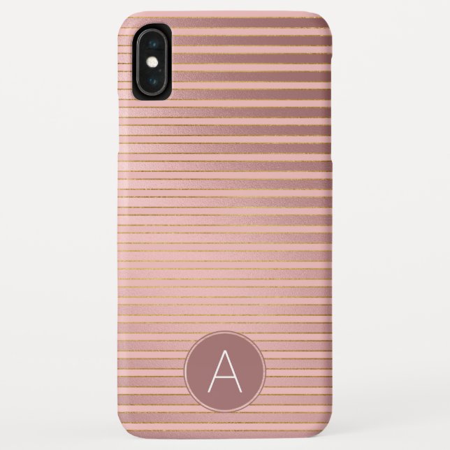 Coques Case-Mate iPhone Motif Rose monogramme à rayures or avec initiale (Dos)