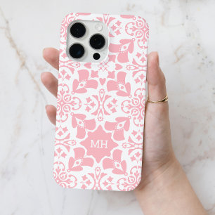 Coque Case-Mate iPhone Motif rose monogramme avec initiales blanches