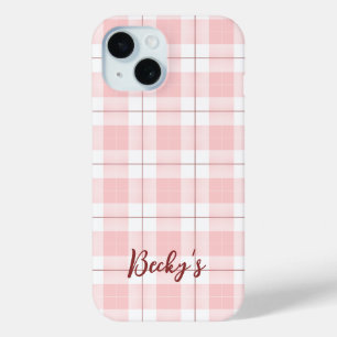 Coque Case-Mate iPhone Motif rose plaid avec nom