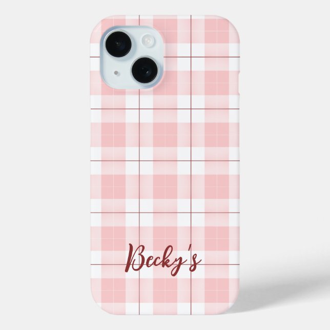 Coques Case-Mate iPhone Motif rose plaid avec nom (Verso)