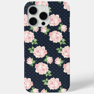 Coque iPhone 15 Pro Max Motif Rose rose et bleu Vintage