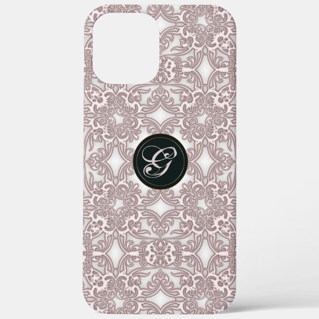 Coques Case-Mate iPhone Motif rose victorien. Monogramme. (Verso)