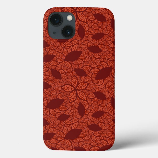 Coques Case-Mate iPhone Motif rouge de feuille sur l'orange (Verso)