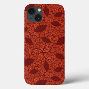 Etui iPhone 13 Motif rouge de feuille sur l'orange