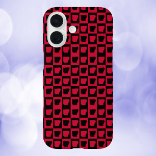 Coque Pour iPhone 16 Motif rouge et noir de l'Arkansas État américain