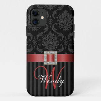 Coque Case-Mate Pour iPhone Motif rouge gris noir de rayures de damassé