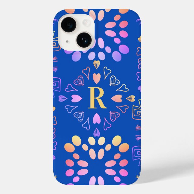 Coques Case-Mate iPhone Motif Royal Blue Monogram Rose Lilac (Verso)